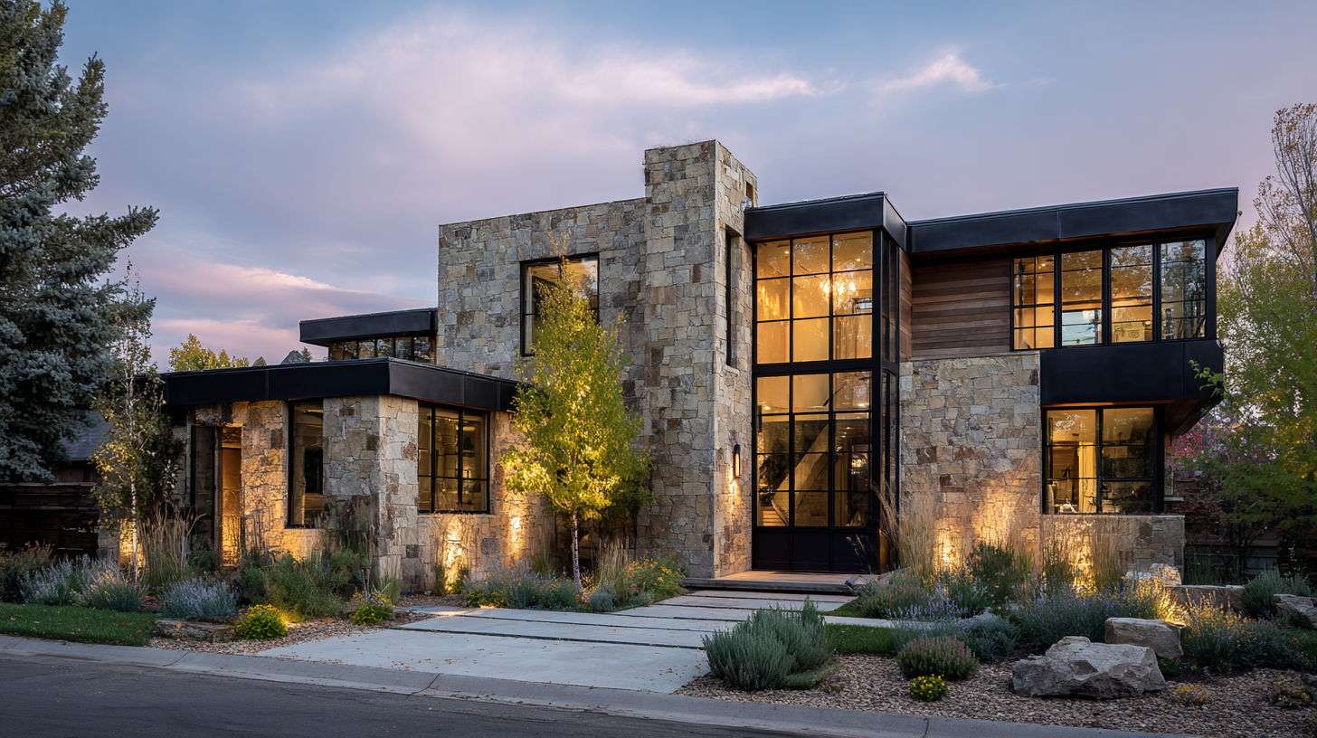 Premium custom home exterior at golden hour
